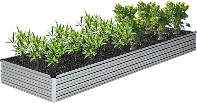 Raised Garden Bed 12x4x1FT Galvanized Raised Garden Bed Kit Vegetable Boxes-Rectangle Metal Flower Box Large Planter Raised Beds Outdoor Garden for VegetableFlower(Sliver)