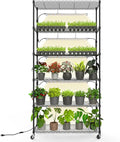 Bstrip Plant Shelf with Grow Light Metal Plant Stand with Adjustable Rack and Wheels 5 Pack T8 Full Spectrum Grow Light Strip for Indoor Plants Seed Starting Seed Tray 35.4x13.8x71
