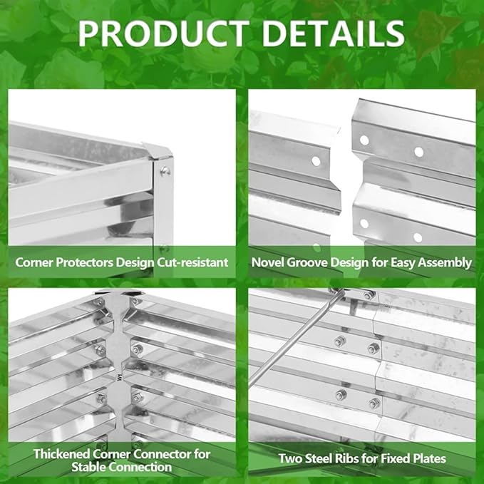 YUEWO Planter Raised Beds Galvanized Steel Planter Box Metal Raised Garden Bed 6X3X1FT for Outdoor Growing Fresh Veggies Flowers Herbs and Succulents (6 x 3 x 2 ft)