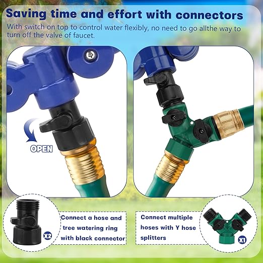 2Pcs 360° Tree Water System Tree Watering Ring 13 Inch Circle Sprinkler and Irrigation System Targeted Water with Y Hose Splitter for New Tree Outdoor Plants Raised Garden Beds Shrubs (Blue Small)