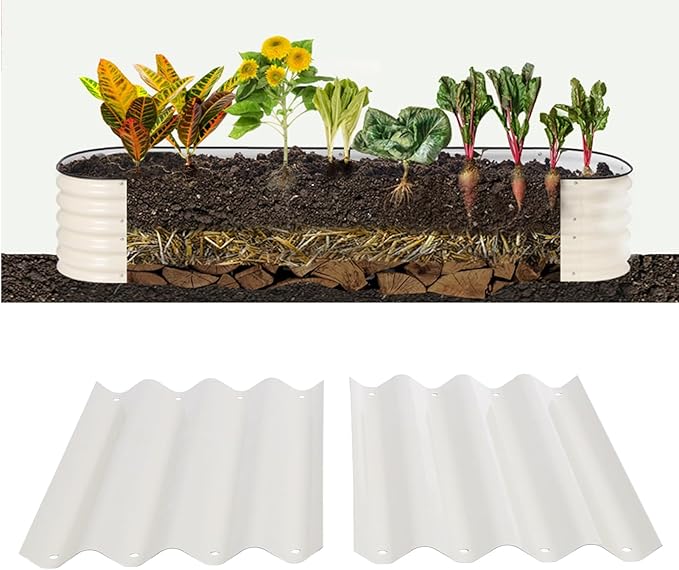 AUNMAS 2pcs Raised Garden Bed Panels 304 Stainless Steel Rubber Oval Large Patio Ground Planter Box Metal Raised Planter Bed Kit for Home School Farm Agricultural Sites (White)