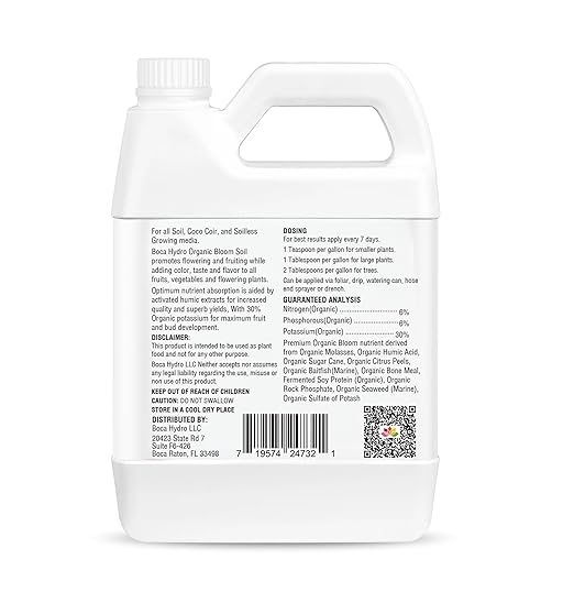 Bloom Soil 6-6-30 | Premium Organic Liquid Bloom Fertilizer | High Potassium Plant Food for Abundant Flowers Fruits &amp Budding Plants | for Soil Soilless &amp Coco Coir Growing Media