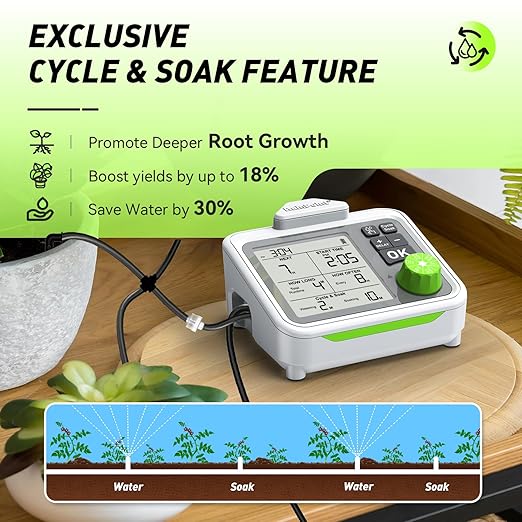 RAINPOINT Large Display Automatic Plant Waterer Indoor for Pot PlantCycle &amp Soak Mode Vacation Self Watering Drip Irrigation System Device Kit Herb Garden Greenhouse Grow Tent Water 10-15 Plants