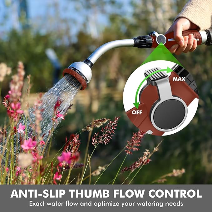 RESTMO Watering Wand Heavy Duty Metal Garden Hose Wand with 10 Spray Patterns 15-Inch Long Hose Nozzle Sprayer with Thumb Flow Control Ideal to Water Hanging Baskets and Shrubs Red