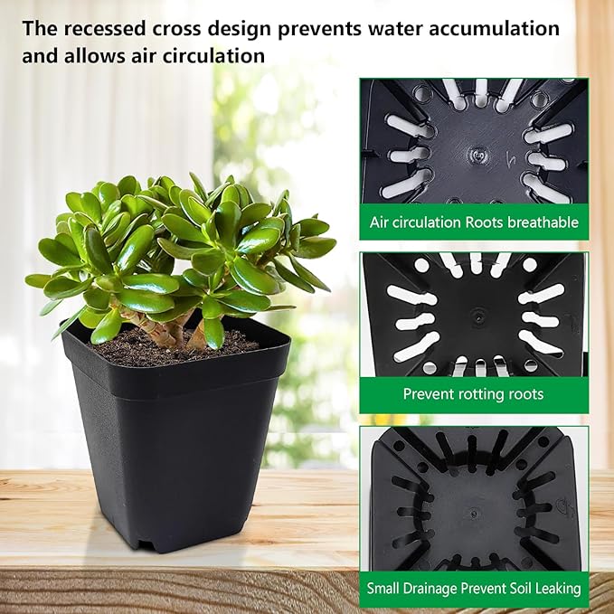 Square Nursery Pots 3.54Inches 90 Pcs Seedling Flower Post Plastic Thick Seed Start Germination for Plant PropagationSturdy Suit for 1020 Trays(Black3.54Inches90Pcs)