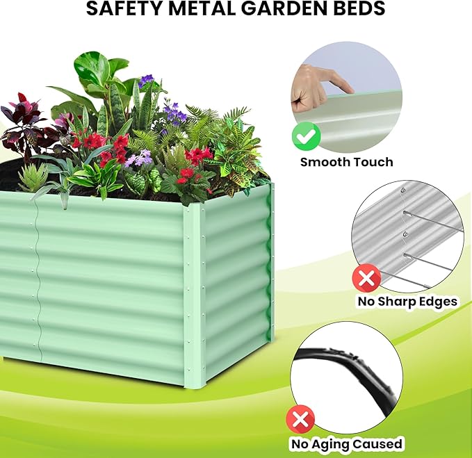 Raised Garden Bed Rectangular Planter Raised Beds for Plants Vegetables and Flowers Rectangle Galvanized Metal Raised Garden Beds 2x2x1 FT Green
