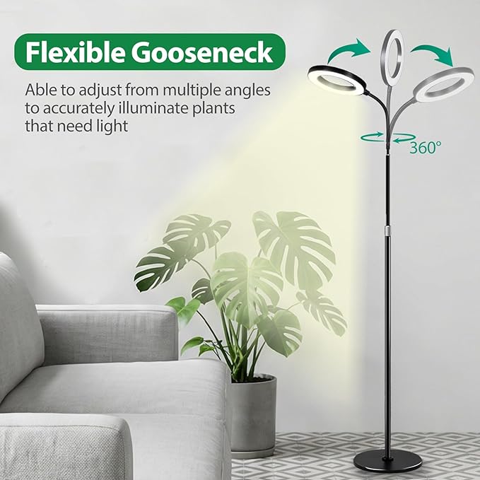 Floor Grow Lights for Indoor Plants Full Spectrum Plant Light with 68 Stand for Growing Large Tall Plants Black Halo Grow Lamp with 3/9/12H Timer 10 Light Modes 5 Dimming