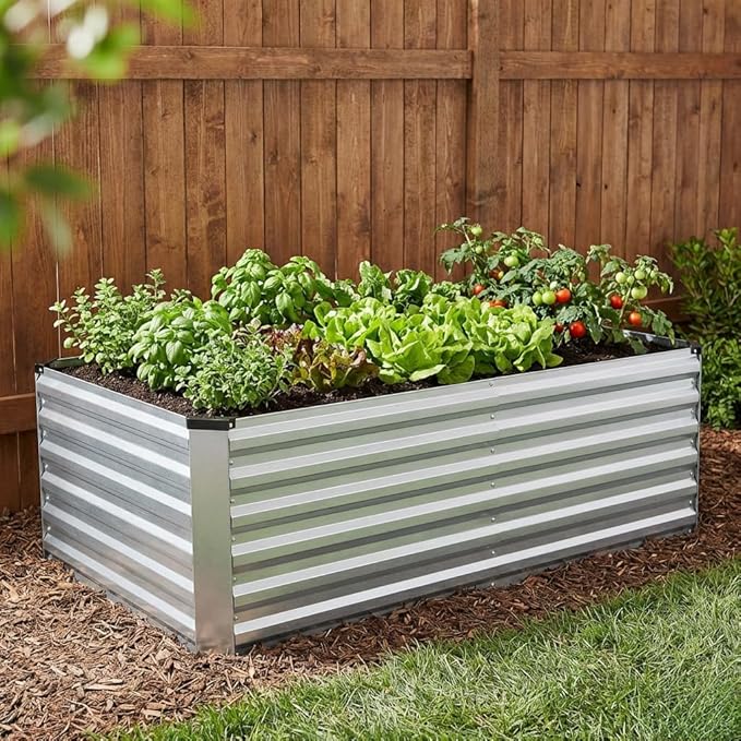 INNO STAGE 6x3x2ft Galvanized Raised Garden Bed Raised Garden Bed Kit-Metal Planter Box Outdoor Planting for Vegetables Fruits Herbs Flowers Silver