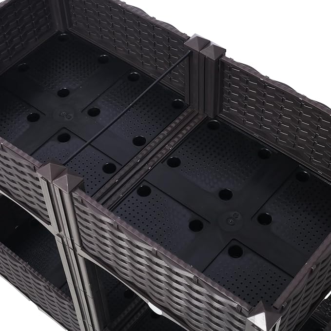 Planter Raised Beds Polypropylene Brown Self-Draining System Outdoor Balcony Garden Durable