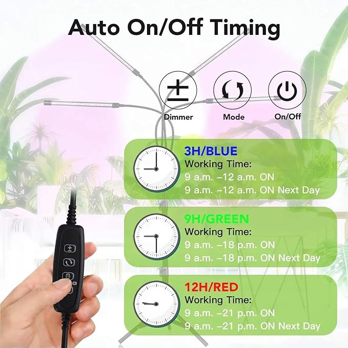 Full Spectrum Grow Lights with Tripod 4/5 Heads LED USB Grow Light 3H/9H/12H Timer 9 Dimmable Brightness Plant Growing Lamps for Indoor Plants Seeding Veg &amp Bloom4 Heads