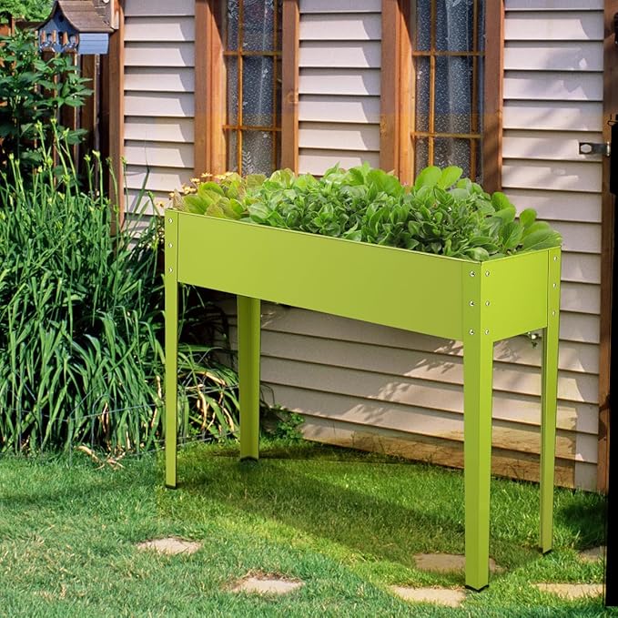 Giantex Raised Garden Bed Elevated Planter Metal Plant Box with Legs Standing Garden StandDrainage Holes Vegetables &amp Flowers Growing Container for Indoor and Outdoor Use (40''L x13W'' x 31.5