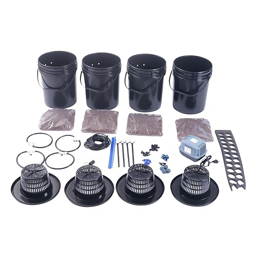 Hydroponics Grow System 4Pcs 5-Gallon Hydroponic Bucket Kit with Water Pump Deep Water Recirculating Culture Drip Irrigation System for Vegetables (4 Bucket + Drip Kit)