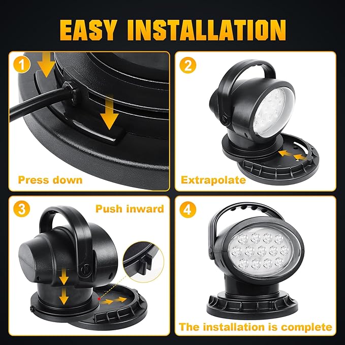 Willpower 50W 360 Degree LED Spot Search Light Rotating Remote Control Work Light with Magnetic Base for SUV Boat Emergency Lighting Home Security Farm Field Garden Protection12V 24V
