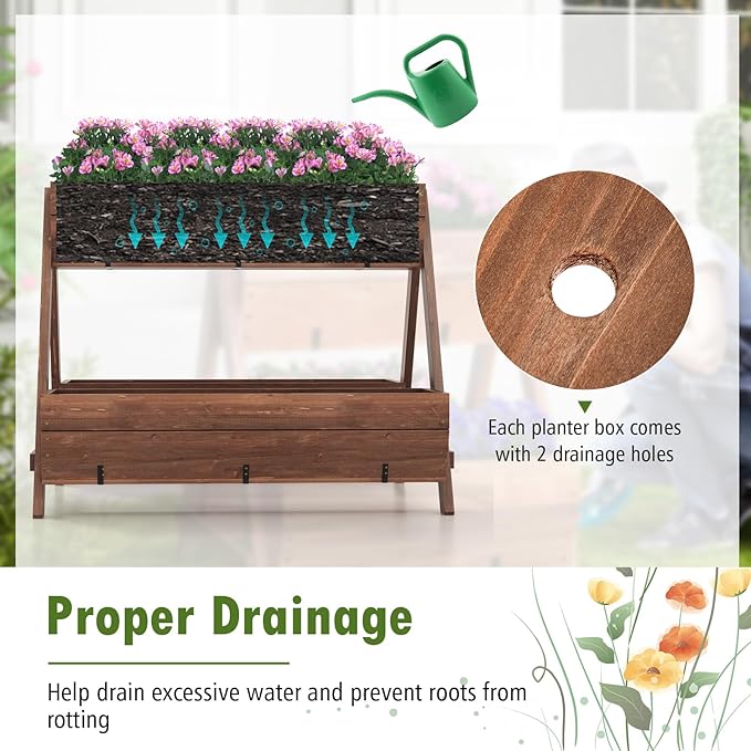 Vertical Raised Garden Bed Tiered Wooden Flower Bed with 3 Planter Boxes and 6 Drainage Holes for Vegetable Flower Fruit Indoor Outdoor Planter for Garden Yard Balcony (44”x36”x35”)