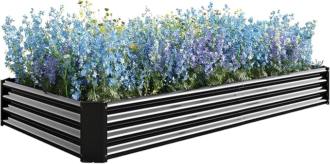 LANOVAGEAR Raised Garden Bed Kit - Metal Raised Bed Garden 7.6x3.7x0.98ft for Flower Planters Vegetables Herb (Black)