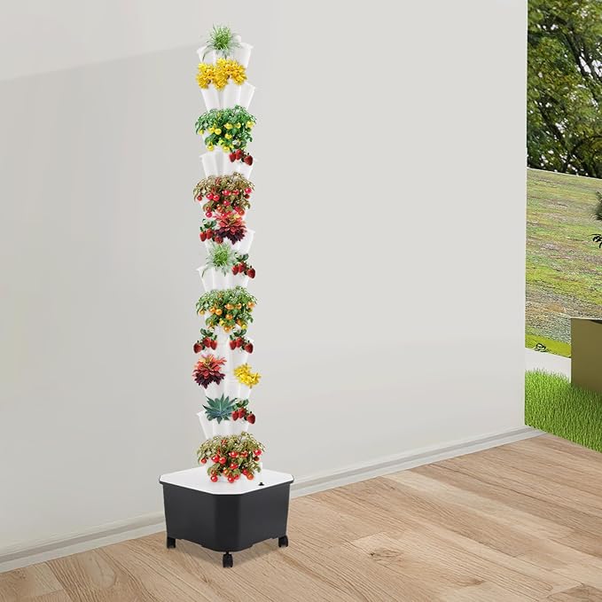 Hydroponic Grow Tower 12-Tier Vertical Hydroponic Gardening Kit with 60 Planting Sites Automatic Circulating Water System Indoor &amp Outdoor Hydroponic Growing Tower for Vegetables Fruits &amp