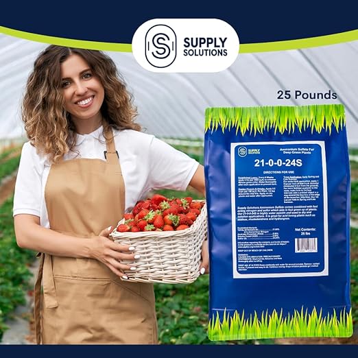 Supply Solutions 21-0-0-24S Ammonium Sulfate for Deep Green Plants - Soil Acidifier for Blueberry Blooms Azalea and Magnolia Tree Fertilizer - Sulfur for Plants Nitrogen Fertilizer (25 Pounds)