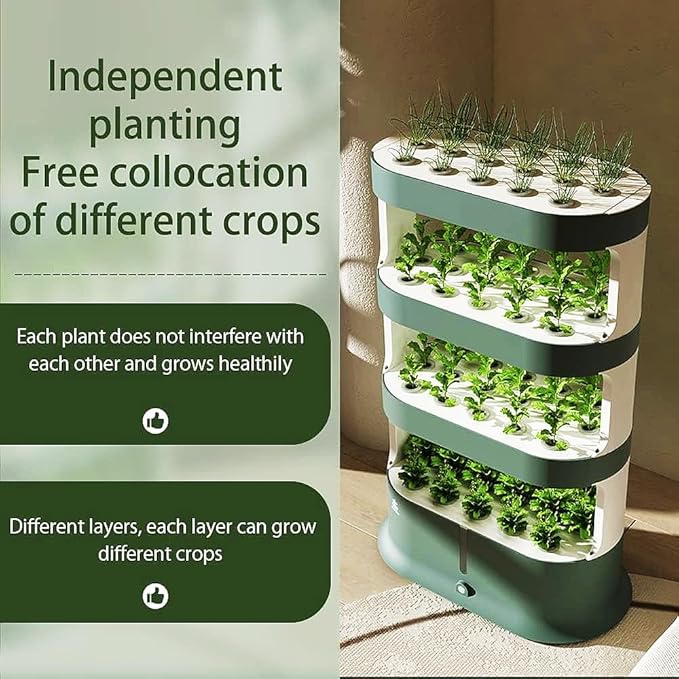 Hydroponic Growing Tower System - 4-Layer Indoor Vertical Garden Kit with Remote Control/LED Grow Light/Smart Water Cycle for Larger Capacity Plant Herb Vegetable Germination
