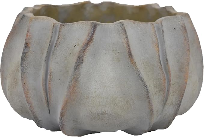 Rustic Planter Gray Terracotta Pumpkin 12 Inch Indoor Outdoor Pot