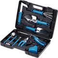 HARFINGTON 1 Set Garden Tool Set 10 Pieces Plastic Gardening Planting Tools Kits with Shovels Rake Scissor Trimmer Water Sprayer and Store Case Blue
