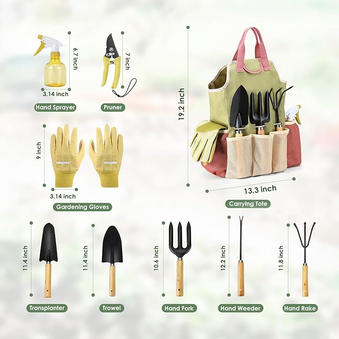 APSARAS USA Gardening Tools Garden Tool Set 10 Pieces Heavy Duty Sturdy Steel Gardening Tool Set with 600D Oxford Cloth Storage Tote Bag Durable Supplies Kit Perfect Garden Gifts for Father
