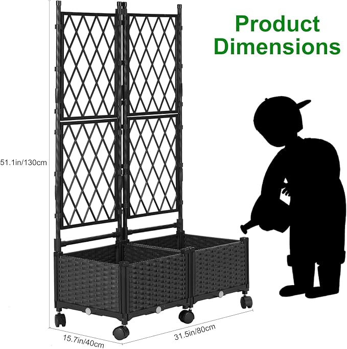 Raised Garden Beds with Screen Outdoor Garden Trellis for Climbing Plants Indoor Raised Privacy Planter Box with Trellis for Balcony Backyard Patio Black 2 Pcs