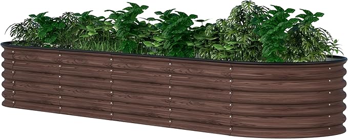 8x2x1.4ft Galvanized Raised Garden Bed 9-in-1 Metal Raised Planter Box Oval Outdoor for Vegetable Flower Backyard and Patio Rustic Brown