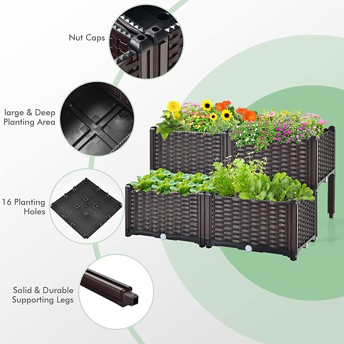 S AFSTAR Raised Garden Bed with Removable Legs &amp Brackets 2 Pack Elevated Garden Planter Kits for Flowers Fruits Vegetables Multiple Combination Planting Box Container for Garden Patio Balcony