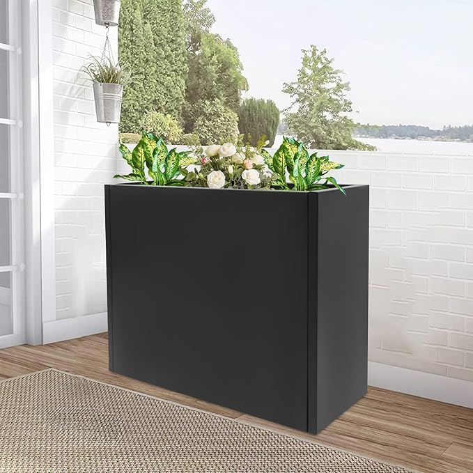 Metal Tall Rectangular Planter Rectangular Steel Raised Garden Bed with Detachable Shelf Tall Resin Garden Pots Outdoor Planters Box Planter Box for Outdoor Patio/Porch