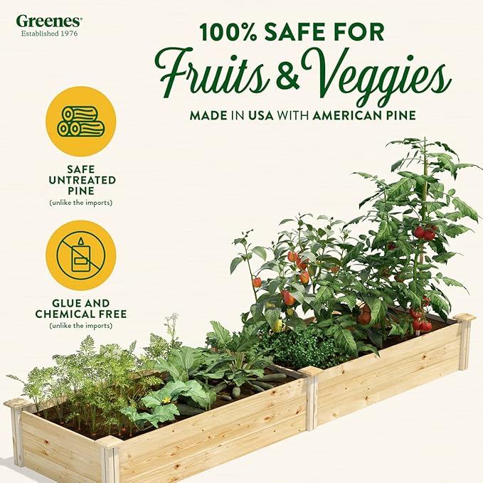 Greenes Fence Original Pine Raised Garden Bed 2' x 8' x 10.5 - Made in USA with American Pine