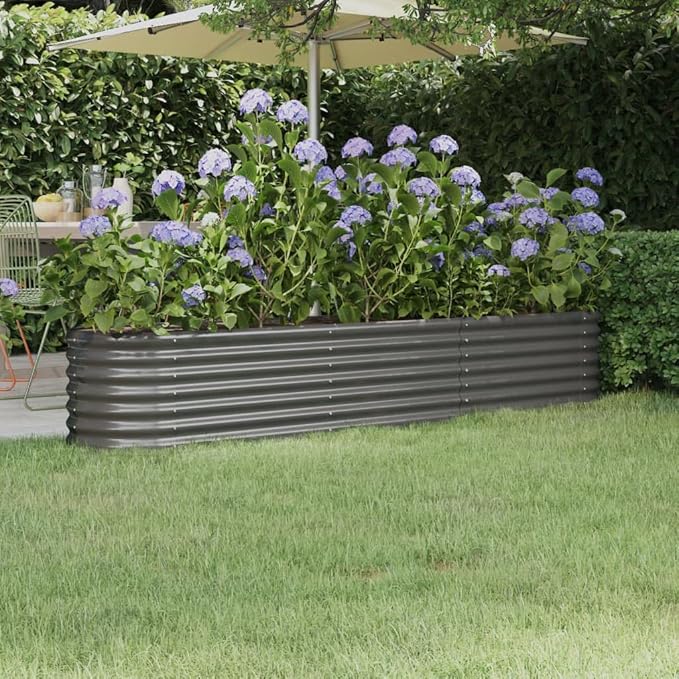 SKM Garden Raised Bed Powder-Coated Steel 224x40x36 cm Grey (Weight-6KG)