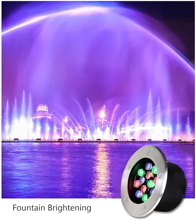 Underwater Pond Light Submersible Led Pool Lights IP68 Waterproof Stainless Steel Fountain Light Low Voltage DC12/24V Recessed Underground Light For Landscape Walls Spotlights(Warm light12W-DC