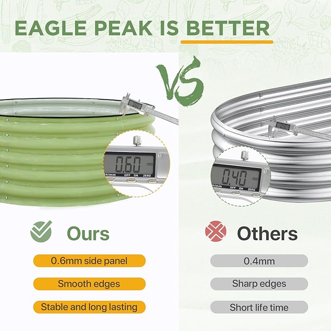 EAGLE PEAK 42'' Round 17'' Tall Raised Garden Bed Planter Outdoor Galvanized Metal Planter Box for Vegetables Flowers Herbs Olive Green