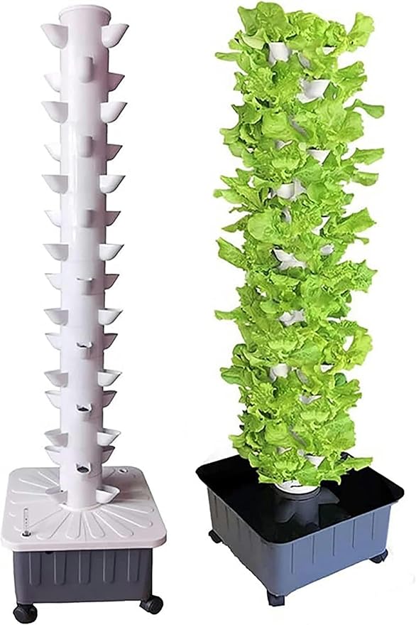Hydroponic Growing Kits Hydroponics Tower Indoor Grow Vertical Grow Tower 15 Layer 45 Plants Sites with Pump Movable Water Tank for H