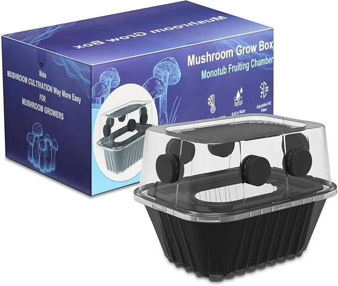 YANWEN Mushroom Growing Kit Monotub Stackable Grow Box Fruiting Chamber with FAE Filters Indoor Use 12.6 x 12.6 x 6.3 inches Clear and Black