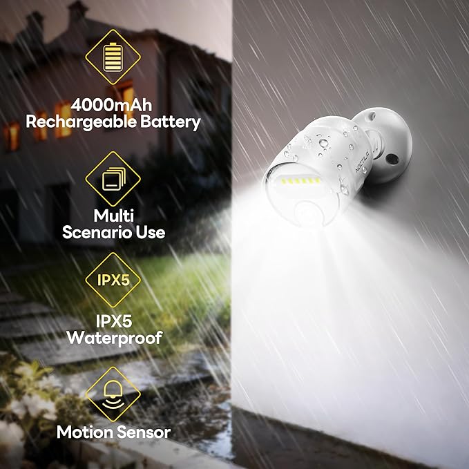 Rechargeable Battery Operated Motion Sensor Light4000mAh Battery Powered Spotlight 600 Lumen Outdoor IP65 Waterproof for PorchYardWallGarden