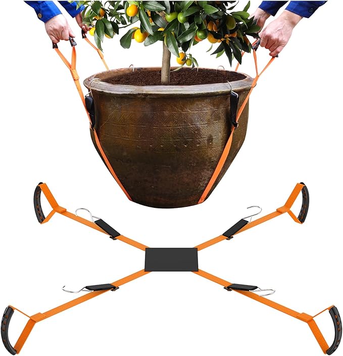 Potted Plant MoverPlant Lifting Straps for Garden Flower Pots PlantersRocks TreesEasily Lift and Move Heavy Items Up to 250 Pounds Large SizeOrangePatent Pending