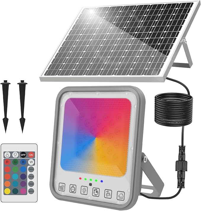 Upgraded 3.0 Solar Landscape Spotlights – 20000mAh Battery Remote Control Multicolor RGB Waterproof Solar Spot lights for Yard 24H Dusk-to-Dawn Lighting for Garden Party &amp Outdoor Spaces