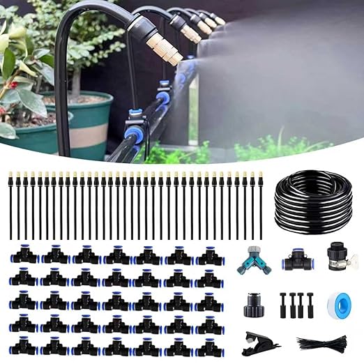 131FT Drip Irrigation Kits with Quick ConnectorAutomatic Irrigation System with Replaceable 360-degree Bending Dropperatomizing Copper Nozzle for Watering System for Garden Plant Lawn Patio.