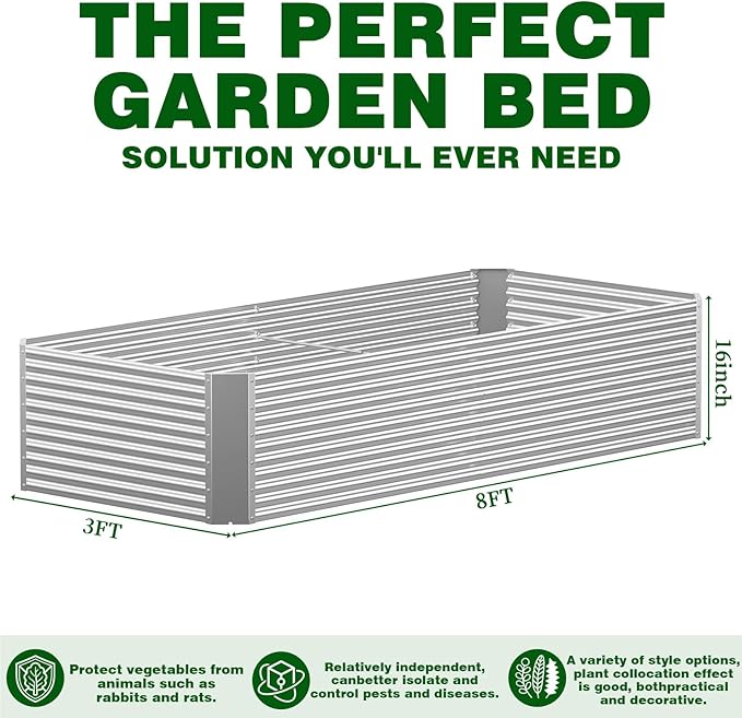 2 Pcs 8 x 3 FT Galvanized Steel Raised Garden Bed – Outdoor Metal Planter Box for Vegetable &amp Herb Garden Weatherproof Build Quick Setup