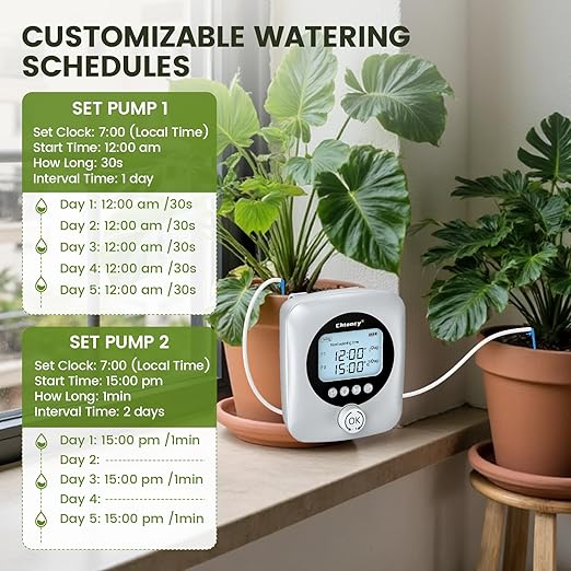 Automatic Plant Waterer for 30 Potted Plants - 98FT Dual Pumps Automatic Watering System Vacation Self Watering Drip Irrigation System &amp Plant Watering Device with Programmable Water Timer
