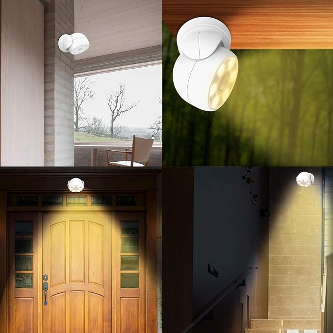 HONWELL Battery Operated Motion Sensor Light Outdoor Wireless Waterproof Spotlight Motion Detector Security Light Light Sensor Auto On Off for Porch Stair Hallway Garage Wall Shed House Door (1Piece)
