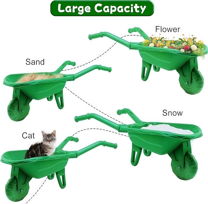 Duckura Kids Wheelbarrow Set - Gardening Tools for Kids with Shovel Rake Trowel Outdoor Yard Lawn Digging Weed Toys Easter Birthday Gifts for Boys Girls Age 2 3+Years Old(Green B)