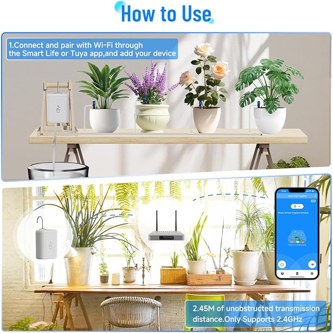 Automatic Plant Watering Devices for Indoor/Outdoor GreenVation 2.4GHz WiFi Sprinkler Timer Self Watering System for Potted Plants Smart Auto Drip Irrigation Kit for Garden (10 Zone)
