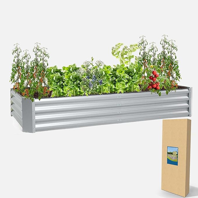 porayhut 6'x3' Raised Garden Bed Kit Easy Set-up Planter Box for Vegetable FruitMetal Galvanized Large Size Raised Bed