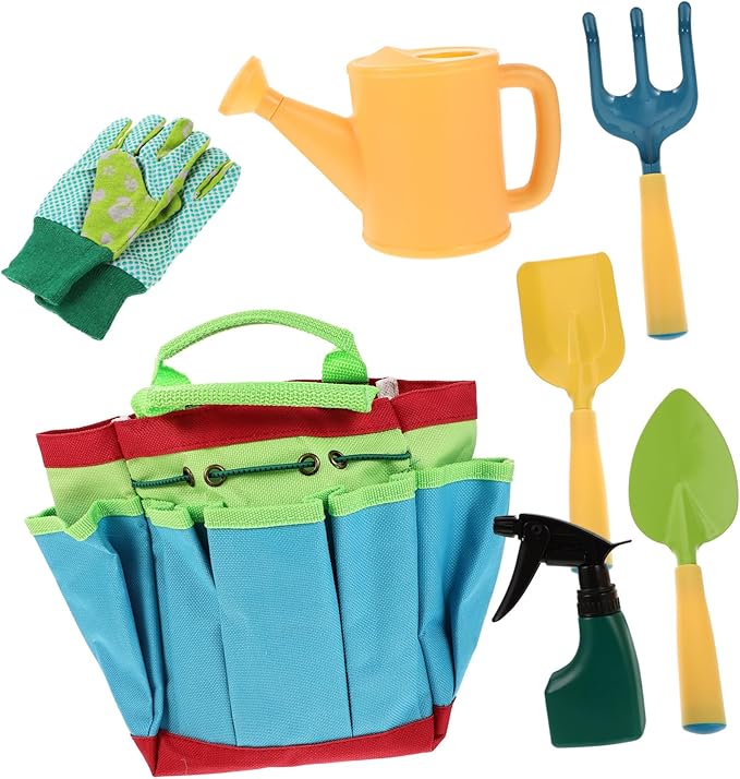 Kisangel 1 Set Garden Tool for Outdoor Gardening Shovels Rake Watering Pot and for Planting Weeding and Transplanting Present for Young Gardeners