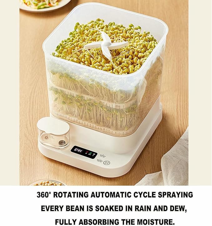 Home Smart Bean Sprout Machine Intelligent Control Seed Sprouter Kits with 3 Layer Large Capacity and 3 Different Seasons Modes 360° Automatic Spray f