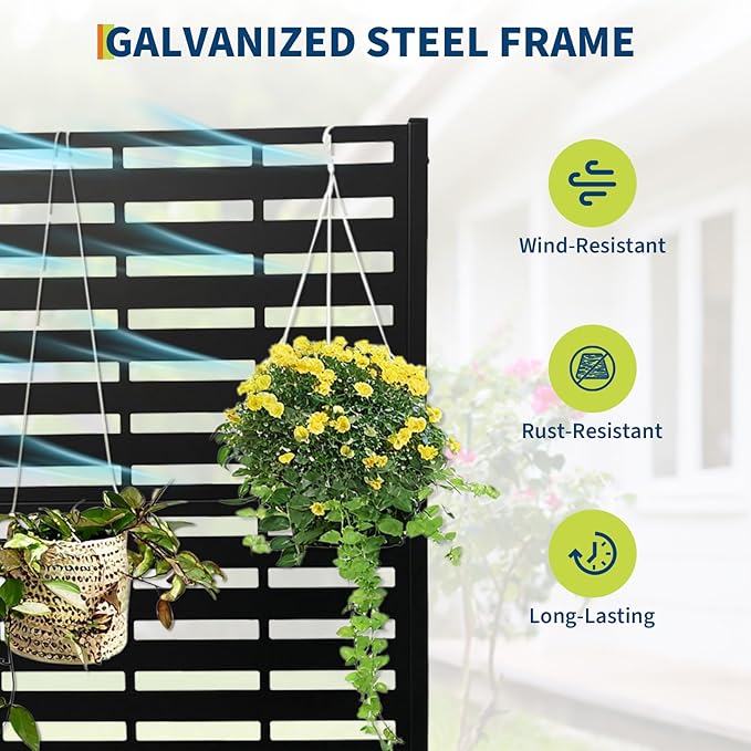 Metal Raised Garden Bed with Trellis &amp Privacy Screen 71.5x47x16 Galvanized Metal Planter Box with Wheels &amp Drainage Holes for Patio Balcony Climbing Plants Flowers Vegetable Black