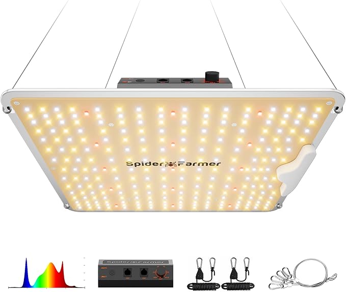 Spider Farmer SF1000 100W LED Grow Light for Indoor Plants Upgraded High Efficiency LEDs Dimmable Full Spectrum High PPFD Deep Penetration for Seed Starting/Vegetables/Bloom in 2x2/3x3 Grow Tent