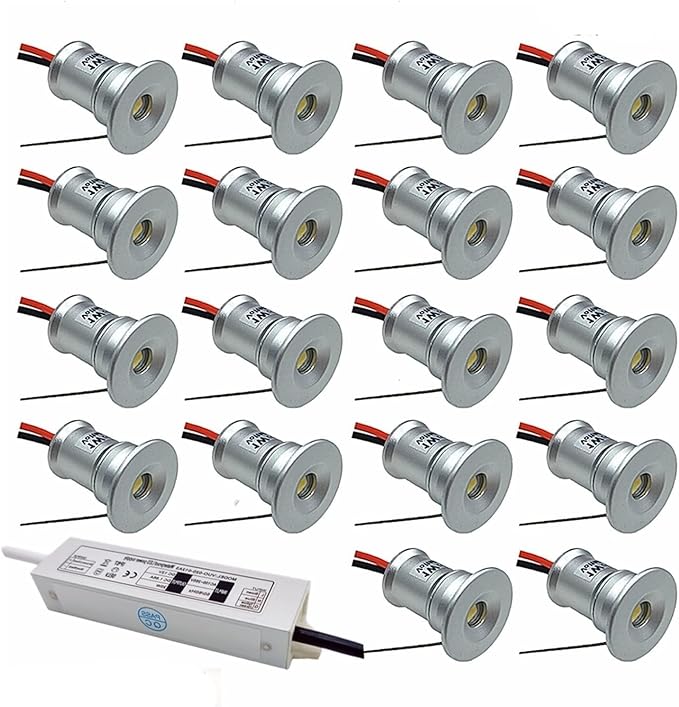 Complete 18-Pack Mini LED Downlight System Includes 30W Transformer 1W Bright Spotlights for Home Decor DC12V Recessed Installation Hidden Lighting for Cabinets &amp Walls